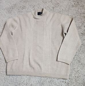 J. Ferrar JF Mens 100% Merino Wool M Mock Neck Sweater Washable Brown